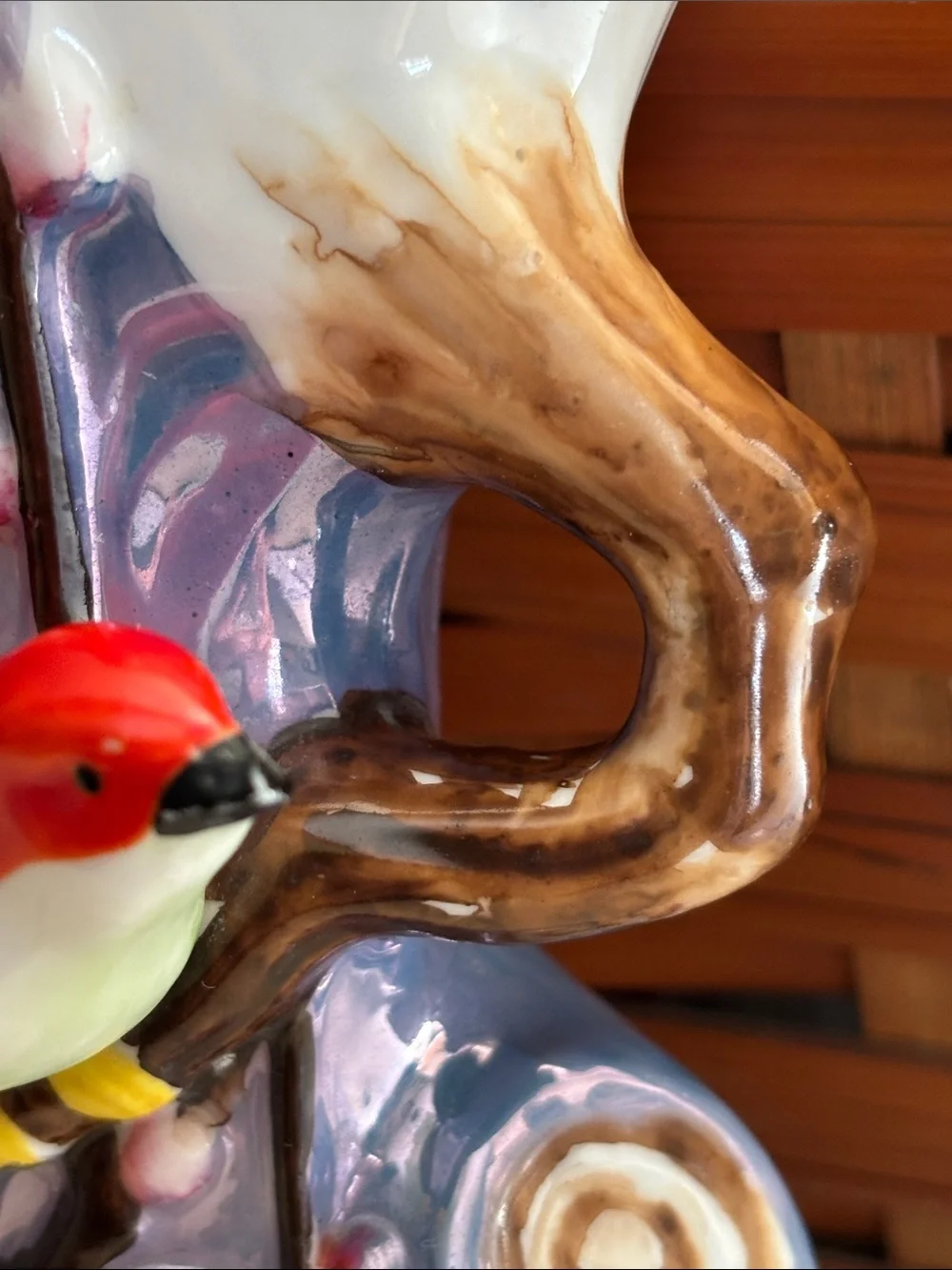 Vintage Japanese Lusterware Bird Wall Pocket Vase Red Bird Cherry Blossom/Branch